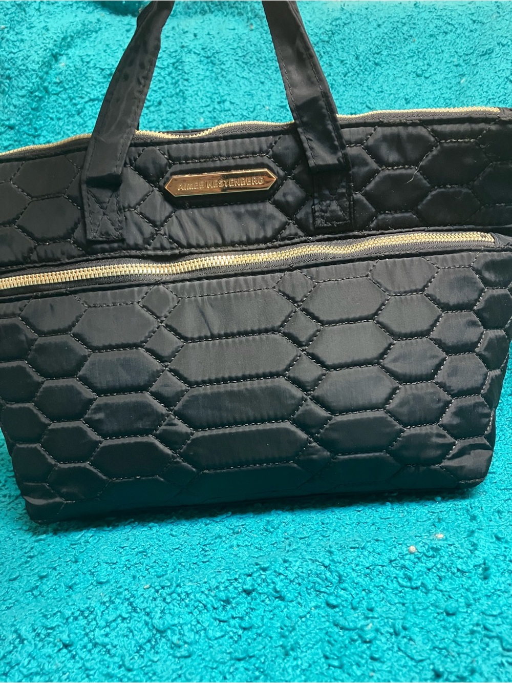 Aimee Kestenberg Mara Black Quilted Python Satchel Cosmetic Travel Bag